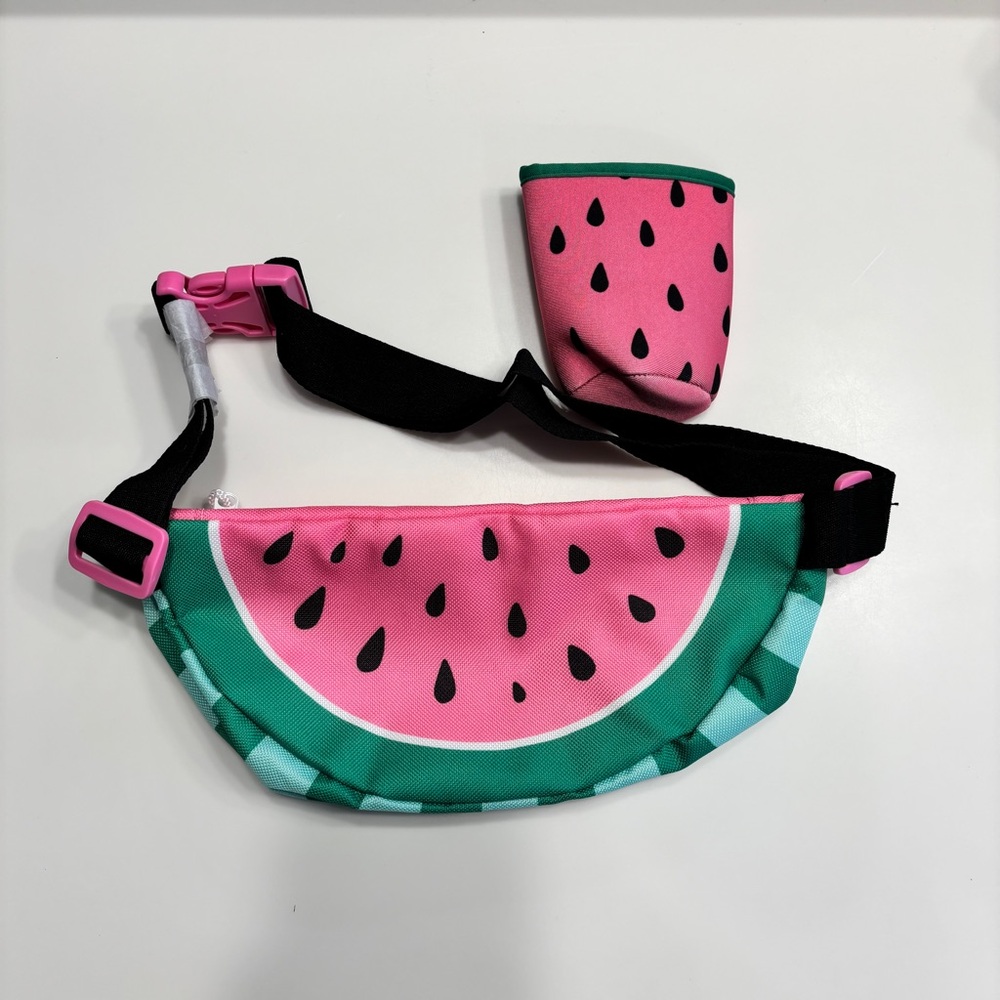 Summer Fun Watermelon Print Fanny Pack - Belt Bag & Koozie Can Holder Set New